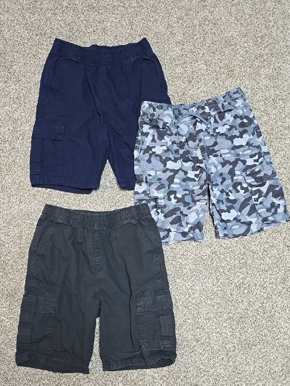 3-Pack Children's Place Cargo Shorts - Navy, Charcoal, Gray Camo